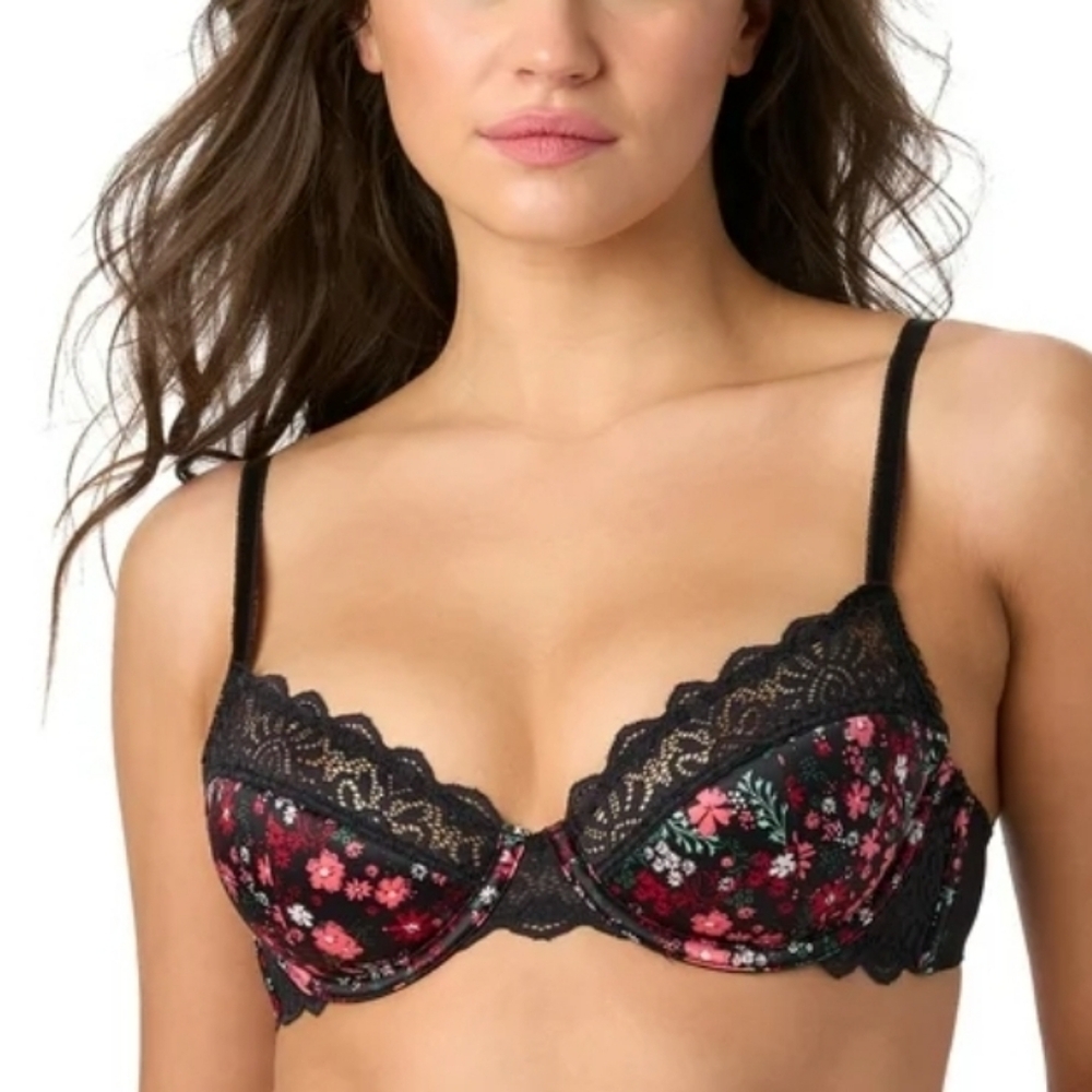 Adored by Adore Me Stretch Satin and Lace Lightly Padded Lizzie T-Shirt Bra NEW